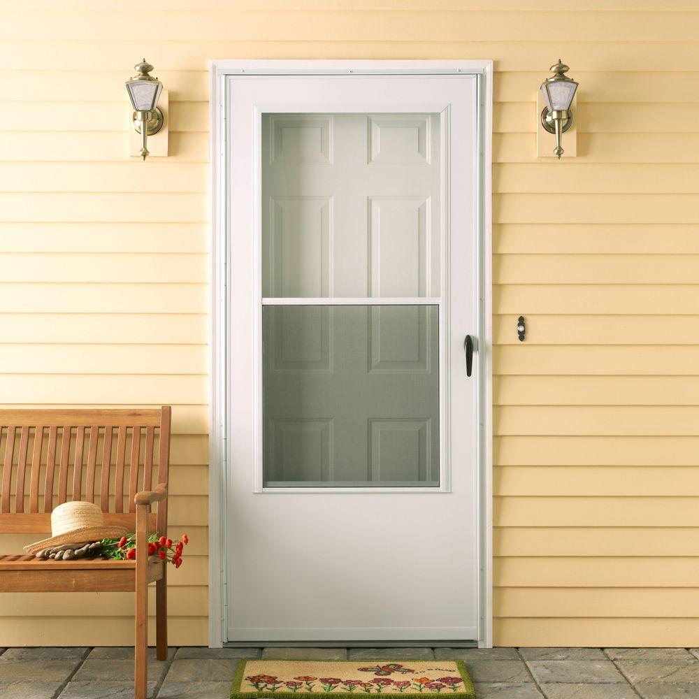 Emco 32 In X 78 In 100 Series White Self Storing Storm Door