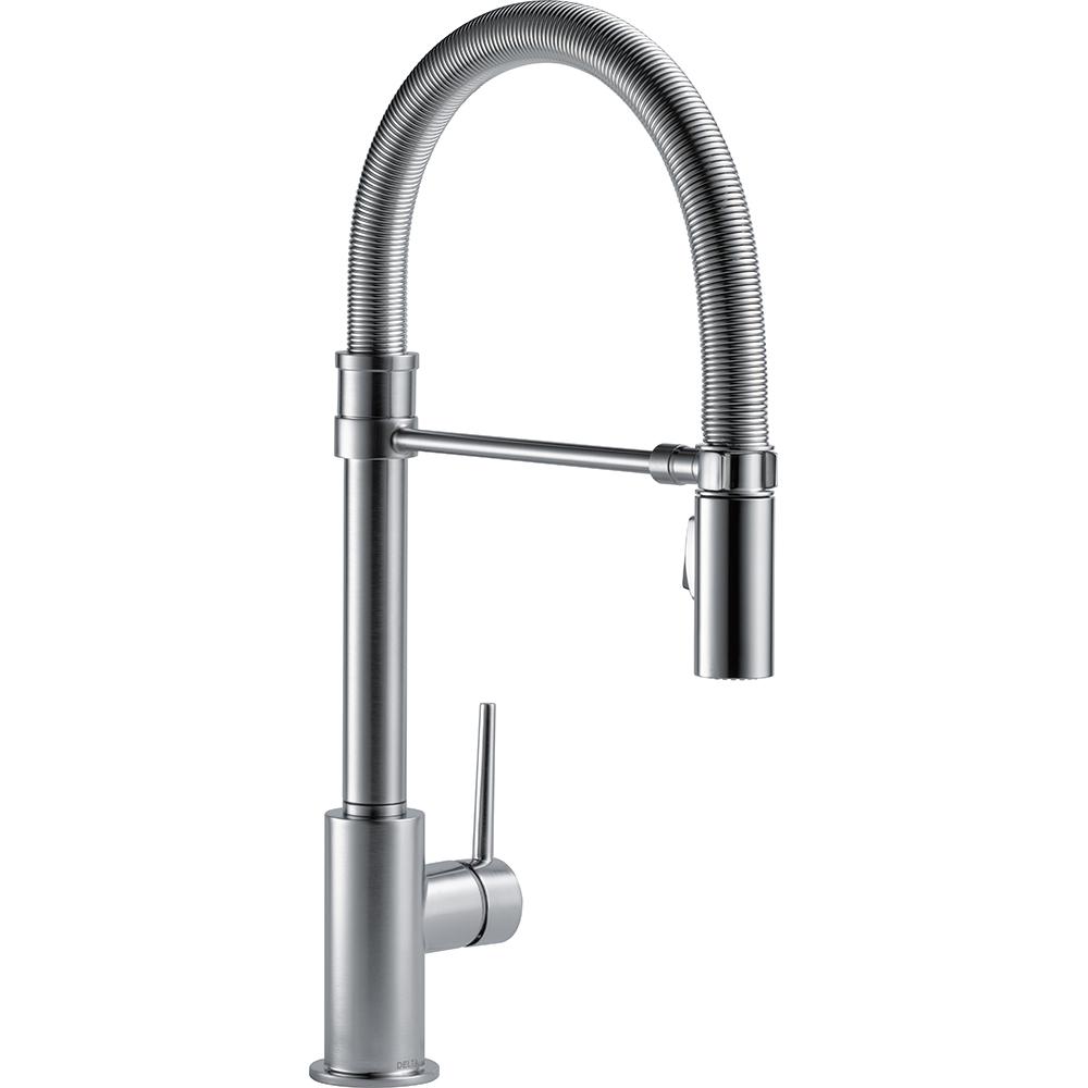 Delta Trinsic Pro Single-Handle Pull-Down Sprayer Kitchen Faucet with Spring Spout in Arctic Stainless