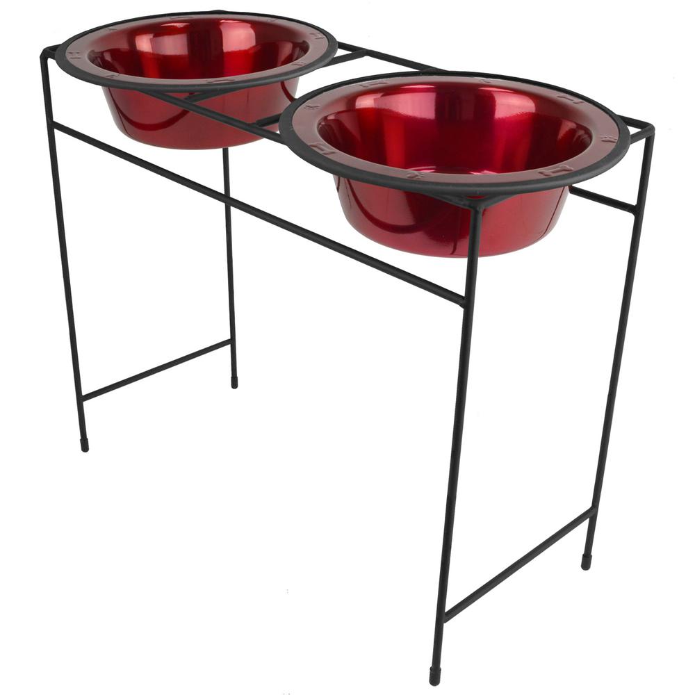 Platinum Pets 10 Cup Modern Double Diner Feeder with Dog Bowls, Candy Apple Red by Platinum Pets