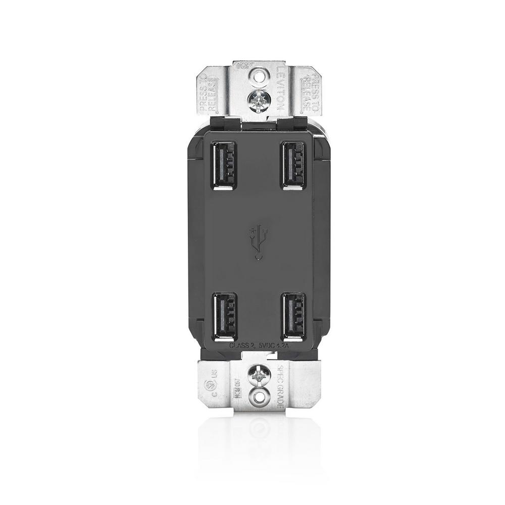 Leviton 42 Amp Decora 4 Port Usb Charger Combo Outlet Black Usb4p E The Home Depot 1551