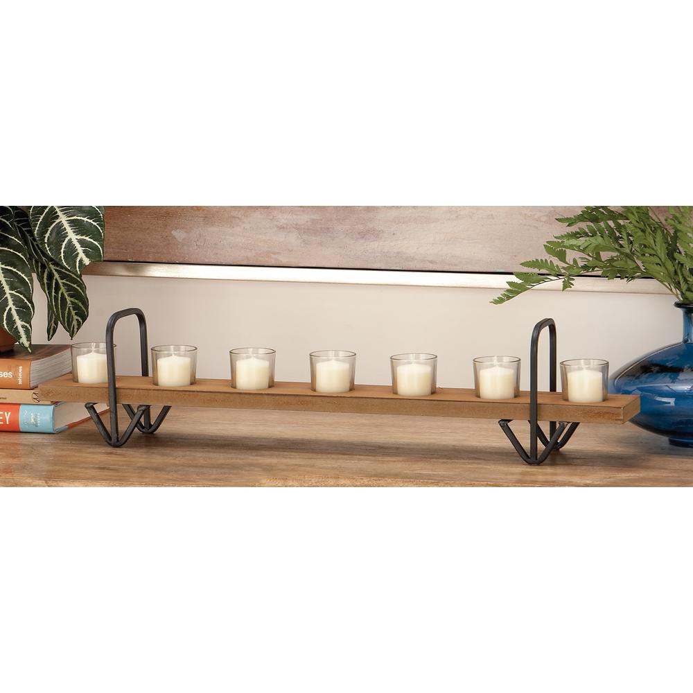 5 in. Brown Iron and Wood Plank Candle Holder55828 The Home Depot