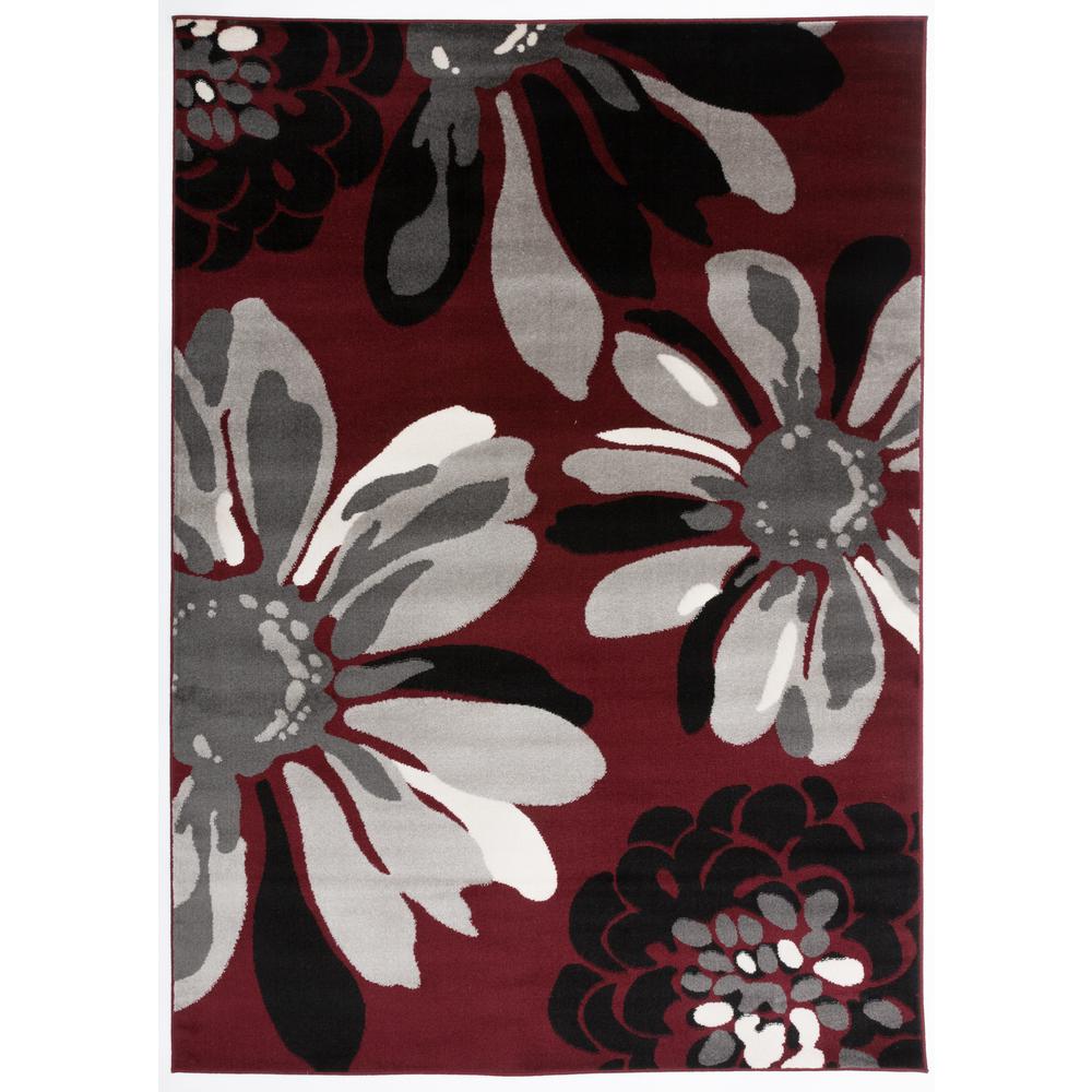 World Rug Gallery Modern Floral Flowers Red 3 Ft 3 In X 5 Ft