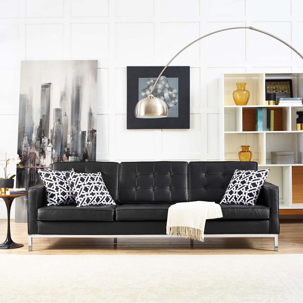 Modway Loft Black Leather Sofa Eei 2779 Blk The Home Depot