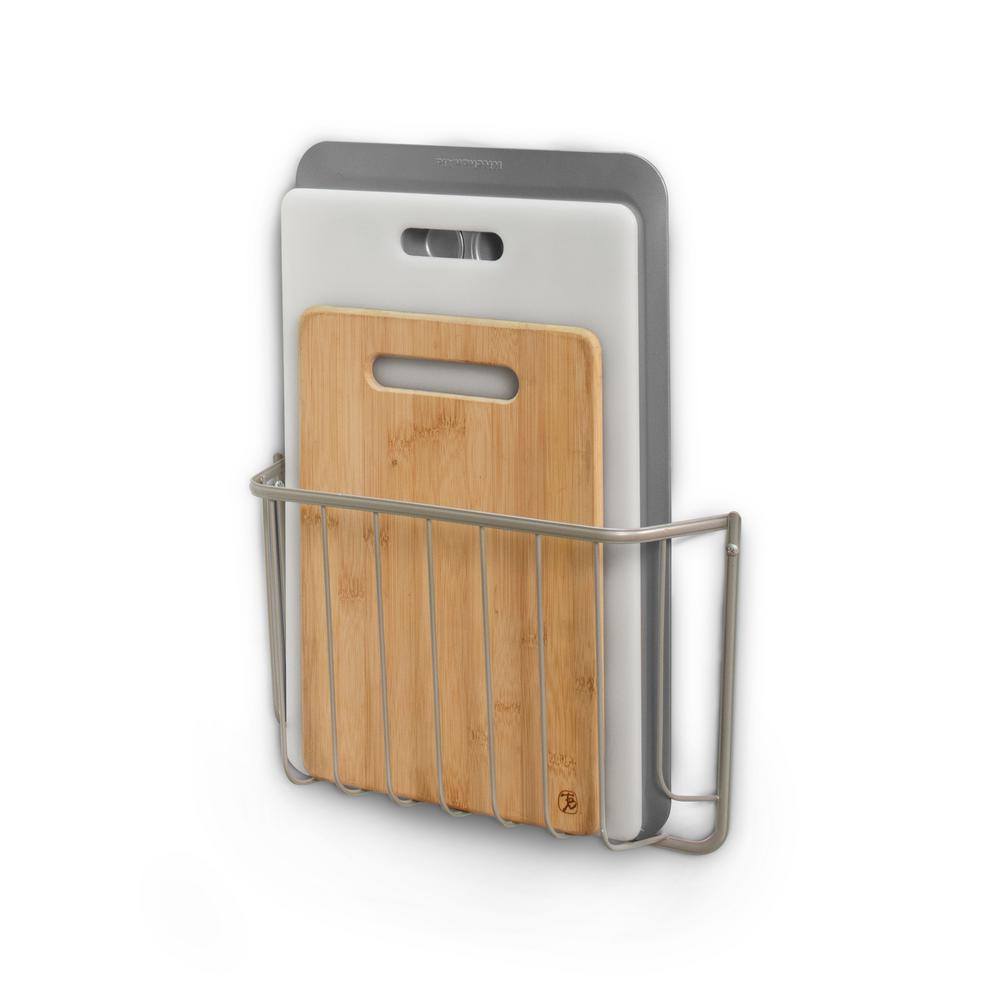 Spectrum Ashley Steel Wall Mount Cutting Board and Bakeware Holder in Satin Nickel 04177 The