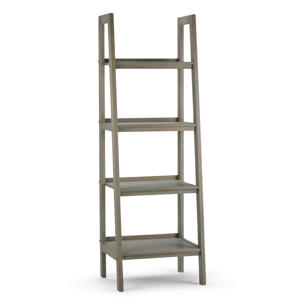 Simpli Home Sawhorse Distressed Grey Ladder Bookcase3AXCSAW05GR The Home Depot