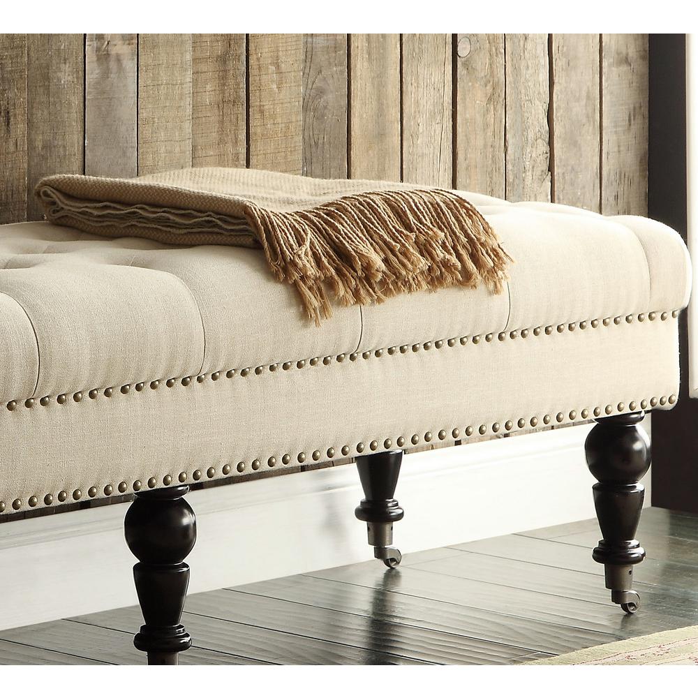 Solid Birch Wood Bench Bed End Ottoman Deluxe Tufted Natural Linen