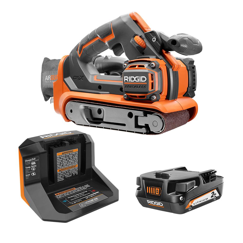 RIDGID 18-Volt Brushless Cordless 3 in. x 18 in. Belt Sander Kit with (1) 2.0 Ah Battery and Charger