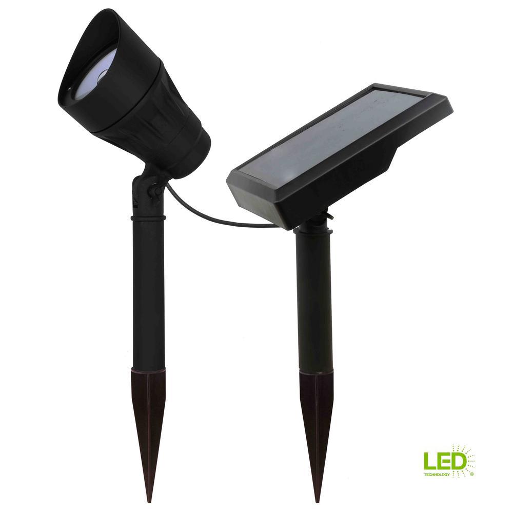 Hampton Bay Solar Spotlights Landscape Flood Lights Solar Black Outdoor Integrated Led 3000k 40 Lumens Warm White Landscape Metal Spot Light With