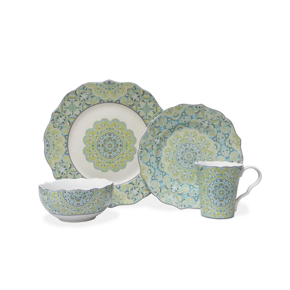 222 Fifth Eliza Teal Dinnerware Set (16Piece) 1014TL803L1G97 The