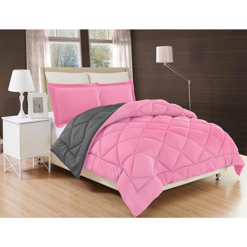 Elegant Comfort 3 Piece Pink Gray King Comforter Set Cmf K Pnk Gry