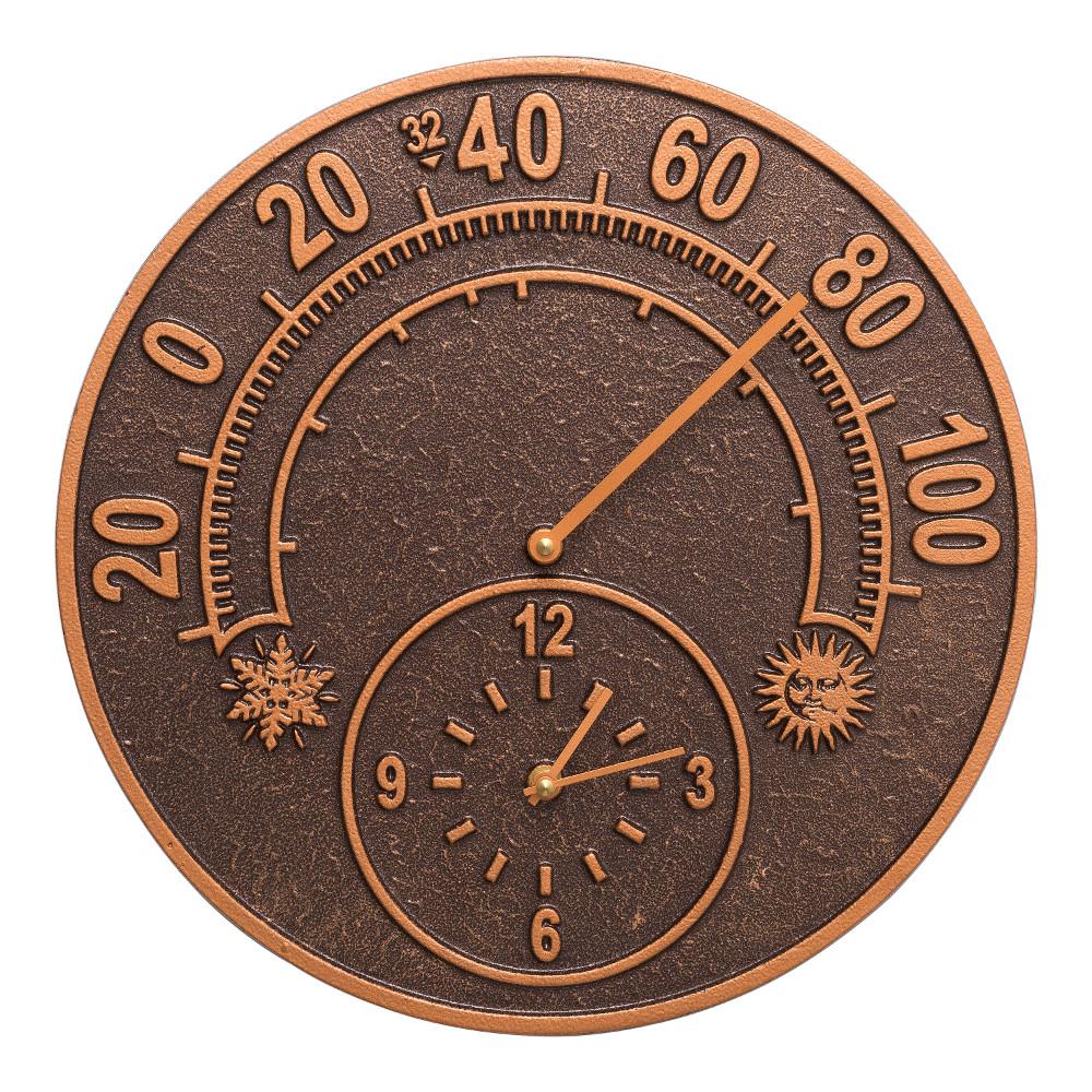 14 Indoor Outdoor Weatherproof Outside in Stonegate Wall Clock and Thermometer in Dark Stone Effect 35cm
