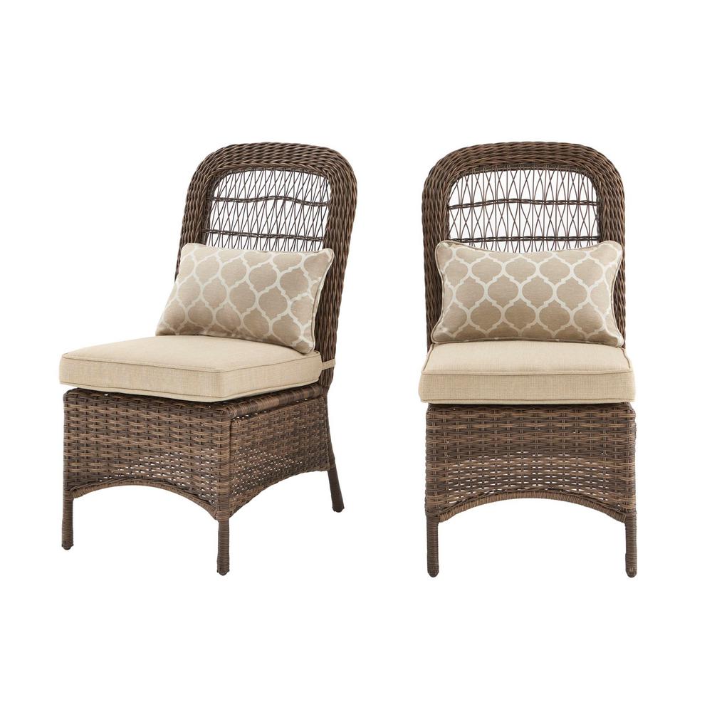 Hampton Bay Beacon Park Brown Wicker Outdoor Armless Dining Chair with