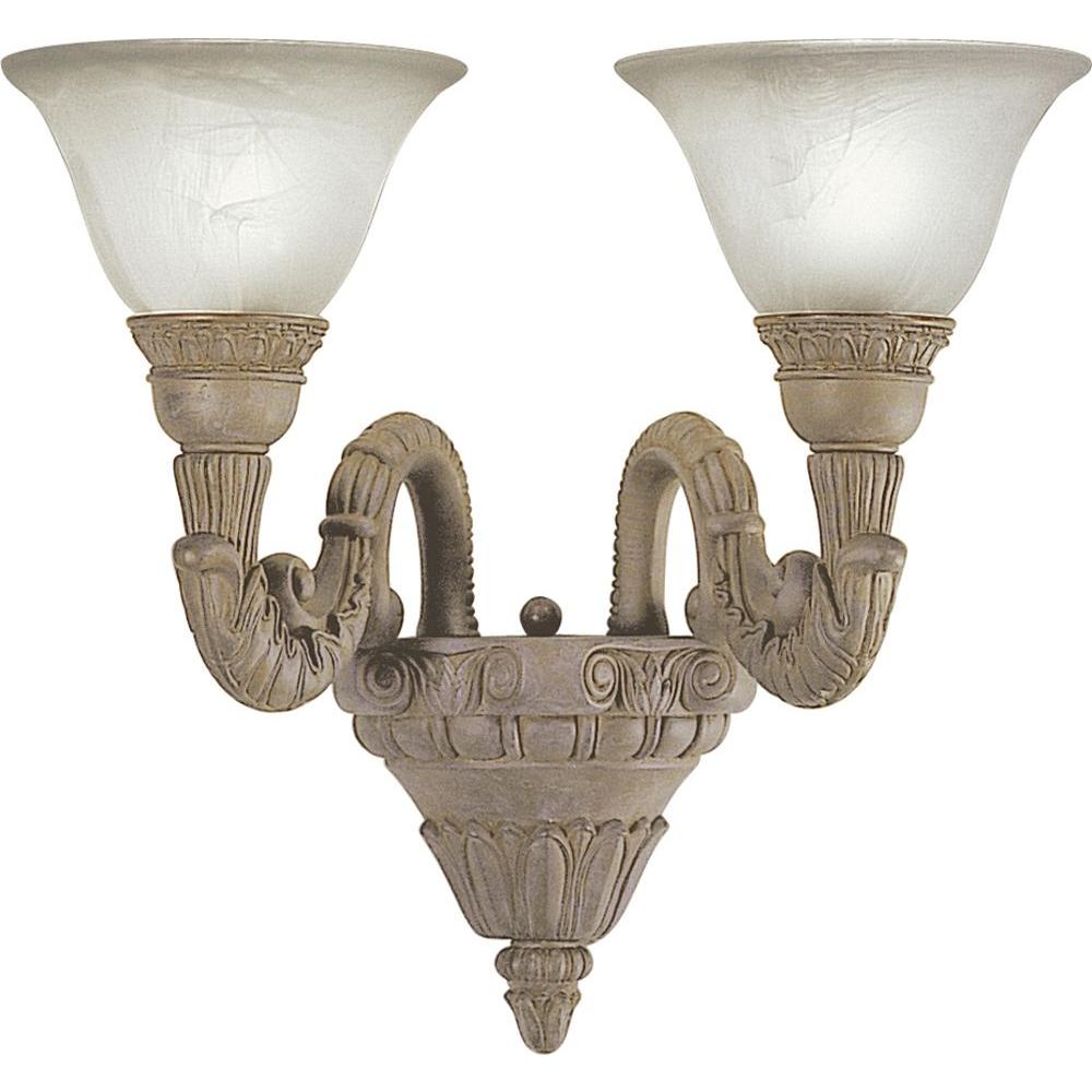 Volume Lighting Manchester 2 Light Indoor Prairie Rock Wall Mount Or Sconce With Alabaster Glass Bell Shades