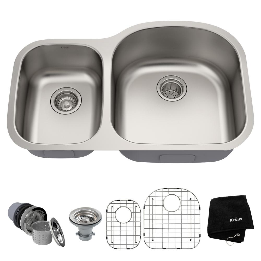 KRAUS Premier Undermount Stainless Steel 32 in. 60/40 Double Bowl