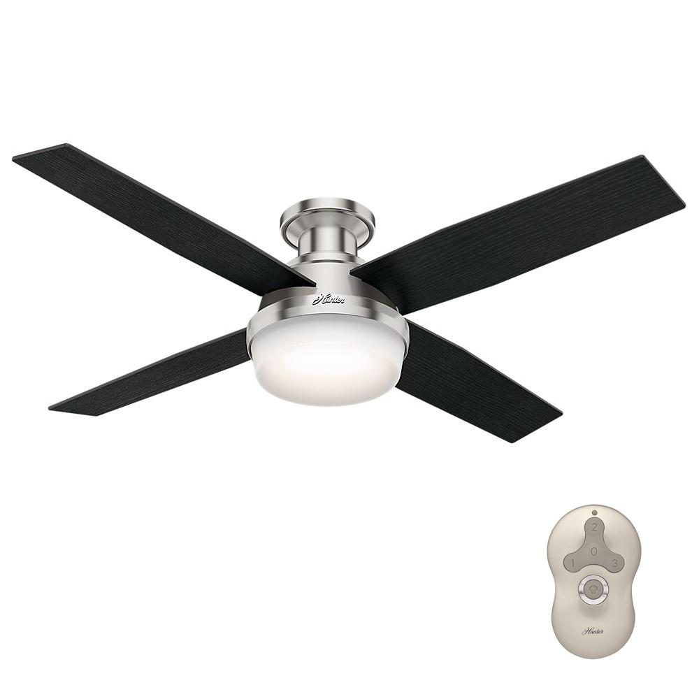 Hunter Dempsey 52 In Low Profile Led Indoor Brushed Nickel Ceiling Low Profile Led Indoor Brushed Nickel Ceiling Fan With Light