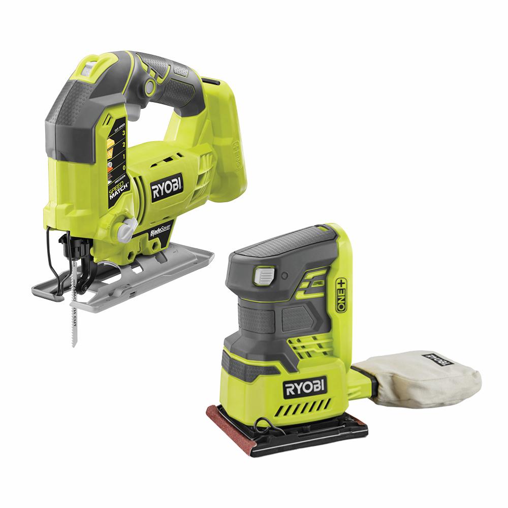 RYOBI 18-Volt ONE+ Lithium-Ion Cordless Orbital Jig Saw And 1/4 Sheet ...