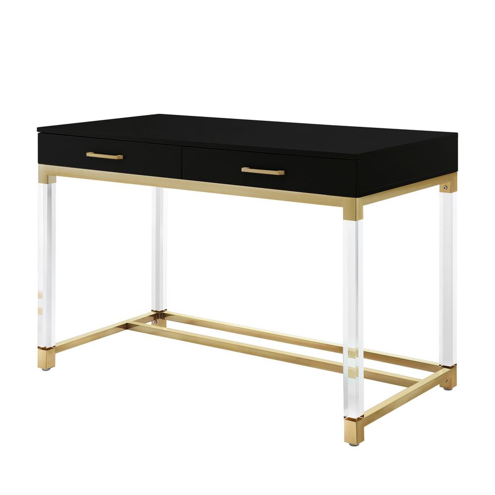 Inspired Home Caspian Black Gold Writing Desk With High Gloss Finish Dk159 09bk Hd The Home Depot