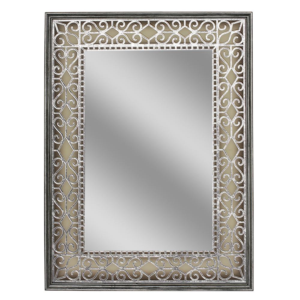 Deco Mirror 23 5 In W X 31 H Stain Gl Fretwork Wall Deco Mirror 23 5 In W X 31 H Stain Gl Fretwork Wall Pewter 8421 The Home Depot