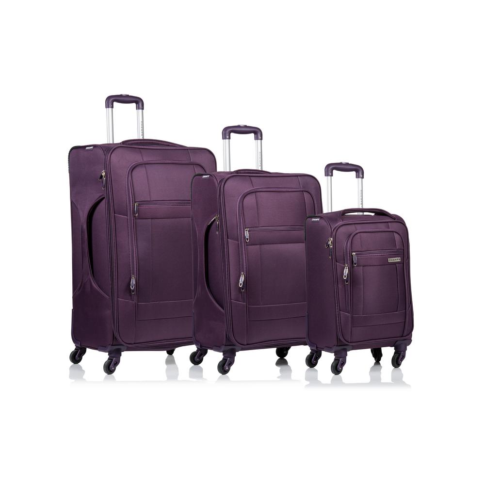 CHAMPS Pacific 28 in.,24 in., 20 in. Purple Softside Luggage Set with ...