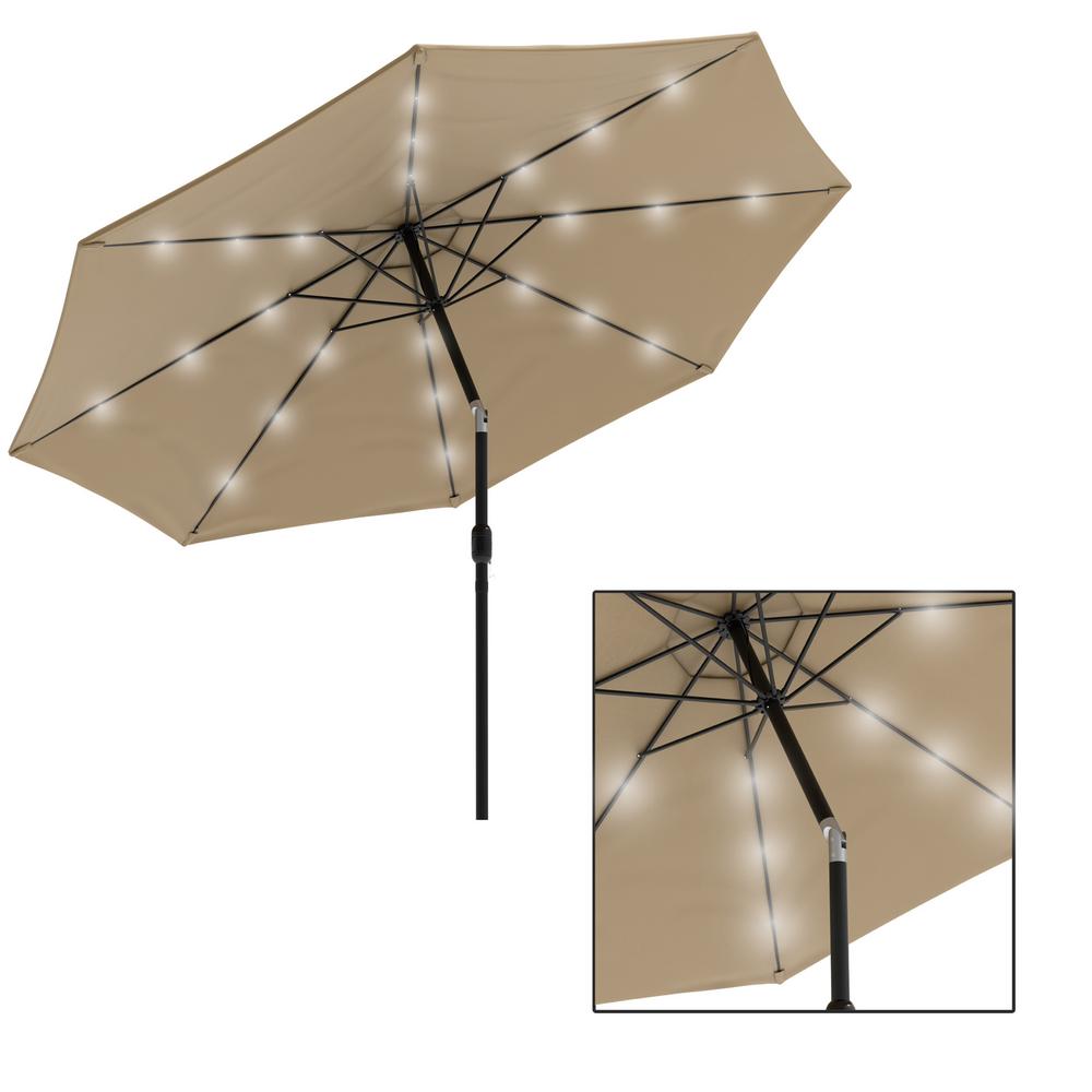 Pure Garden 10 Ft Aluminum Market Solar Tilt Led Lighted Patio Umbrella In Tan Hw1500210 The Home Depot