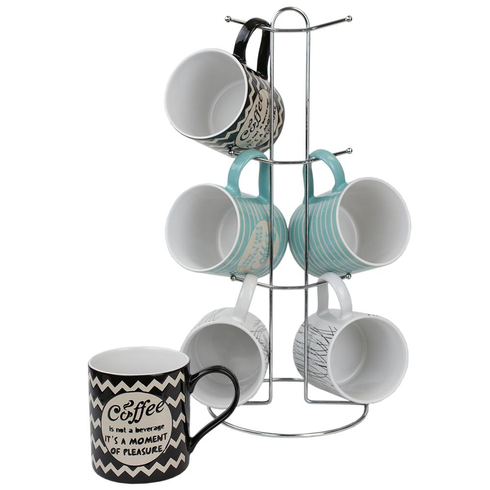 Home Basics It S Coffee Time 6 Piece Stoneware Mug Set With Stand Home Basics It S Coffee Time 6 Piece Stoneware Mug Set With Stand