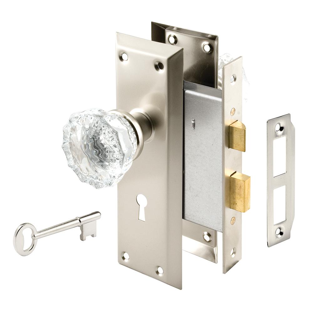 Antique - Door Hardware - Hardware - The Home Depot Steel, Stain Nickel with Glass Knob, Interior Door Lock - Antique - Door Hardware - Hardware - The Home Depot