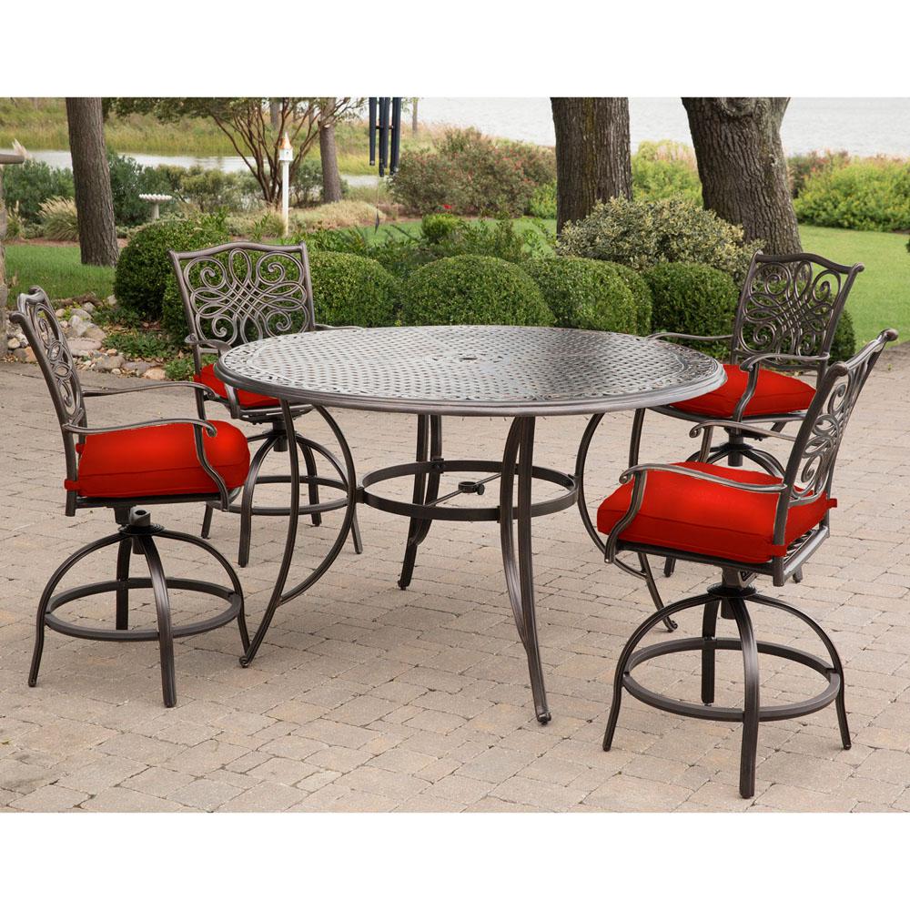 dining height bar patio chairs piece outdoor table sets swivel furniture hanover traditions cast four cushions depot