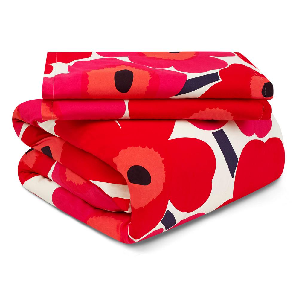 Marimekko Unikko Red 3 Piece Cotton Comforter Sham Set Full Queen The Home Depot