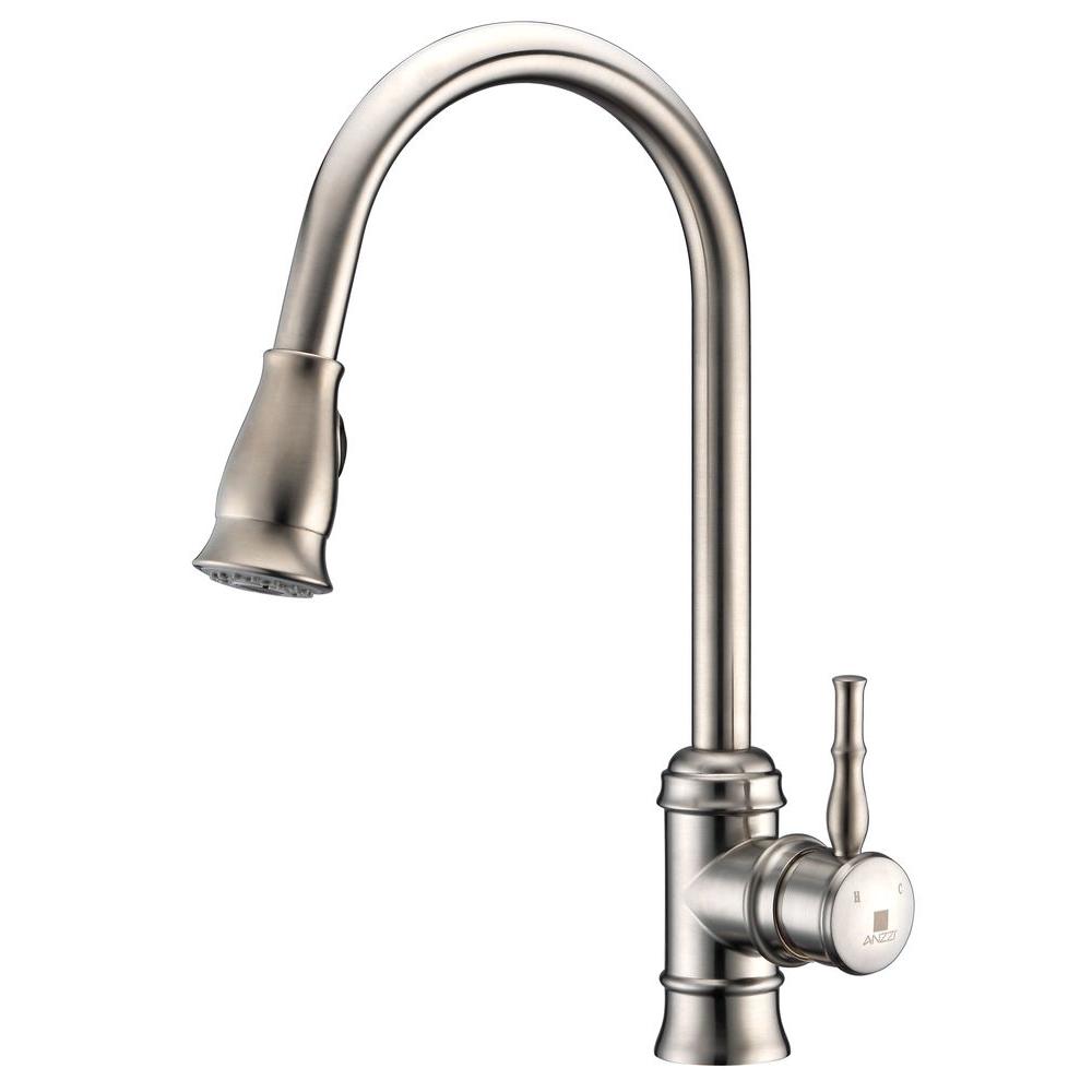 Brushed Nickel Kitchen Faucet Home Depot anzzi sails series single handle pull down sprayer kitchen faucet in brushed nickel