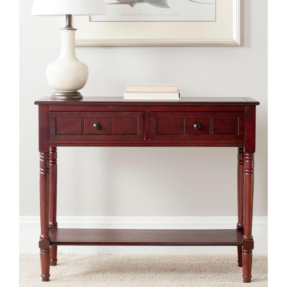 dark wood console table with drawers