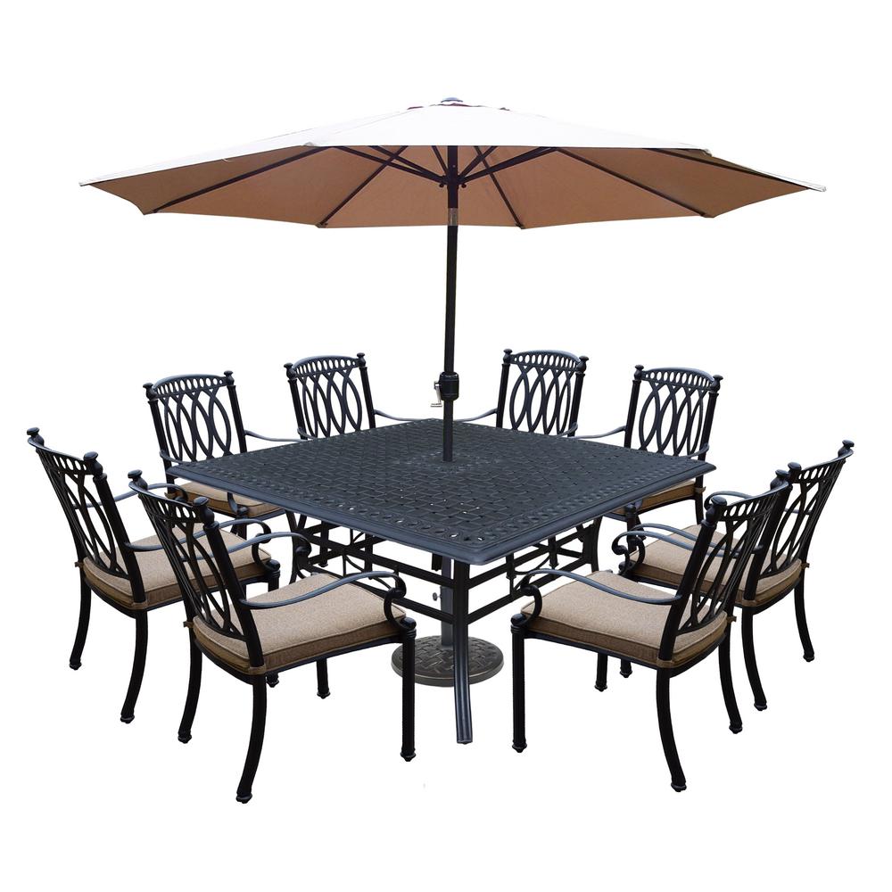 Morocco Aluminum 11Piece Outdoor Dining Set with Sunbrella Beige