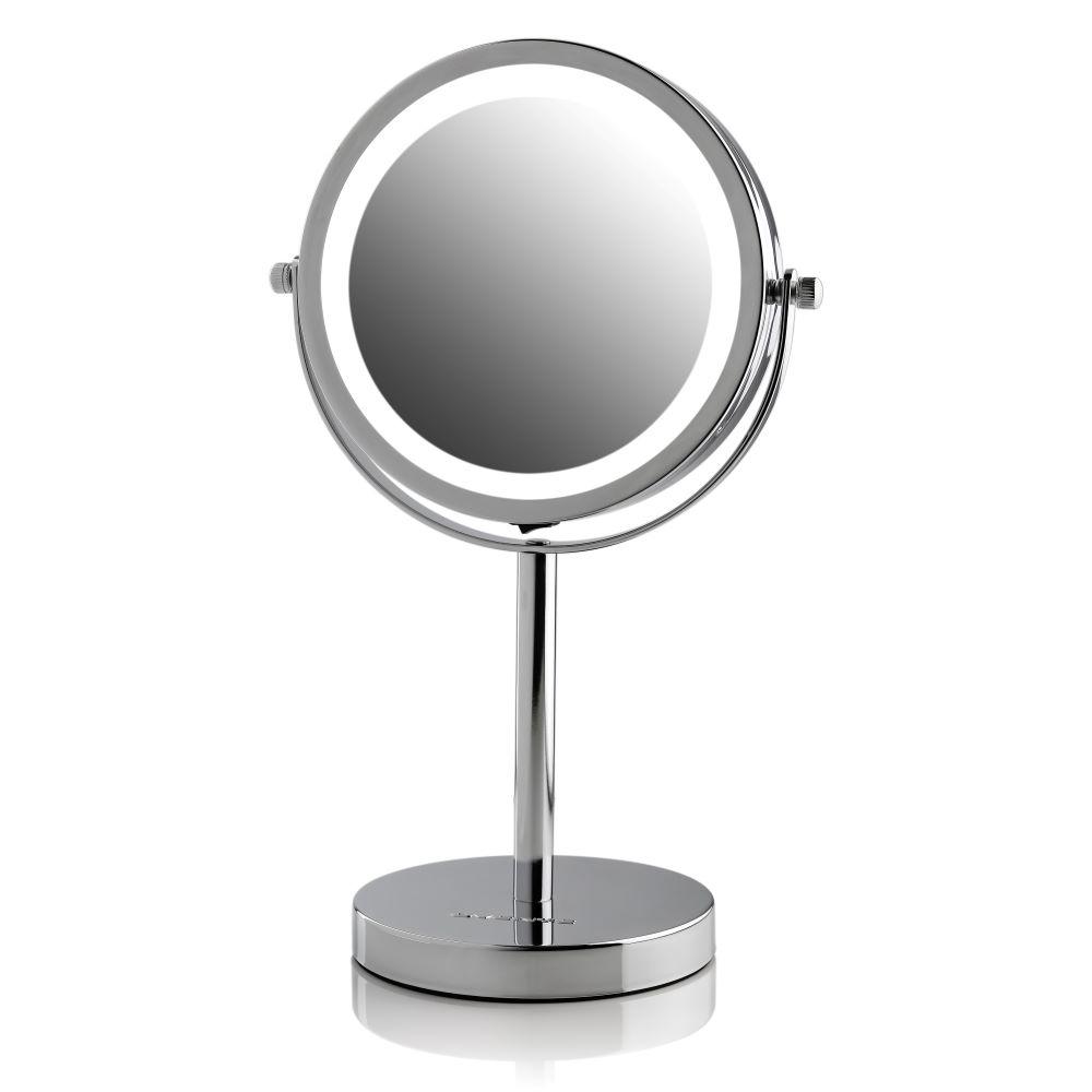 Ovente Led Lighted Tabletop Vanity Mirror Battery Or Cord Operated Nickel Brushed 1x Or 10x Magnification Mpt75br1x10x The Home Depot