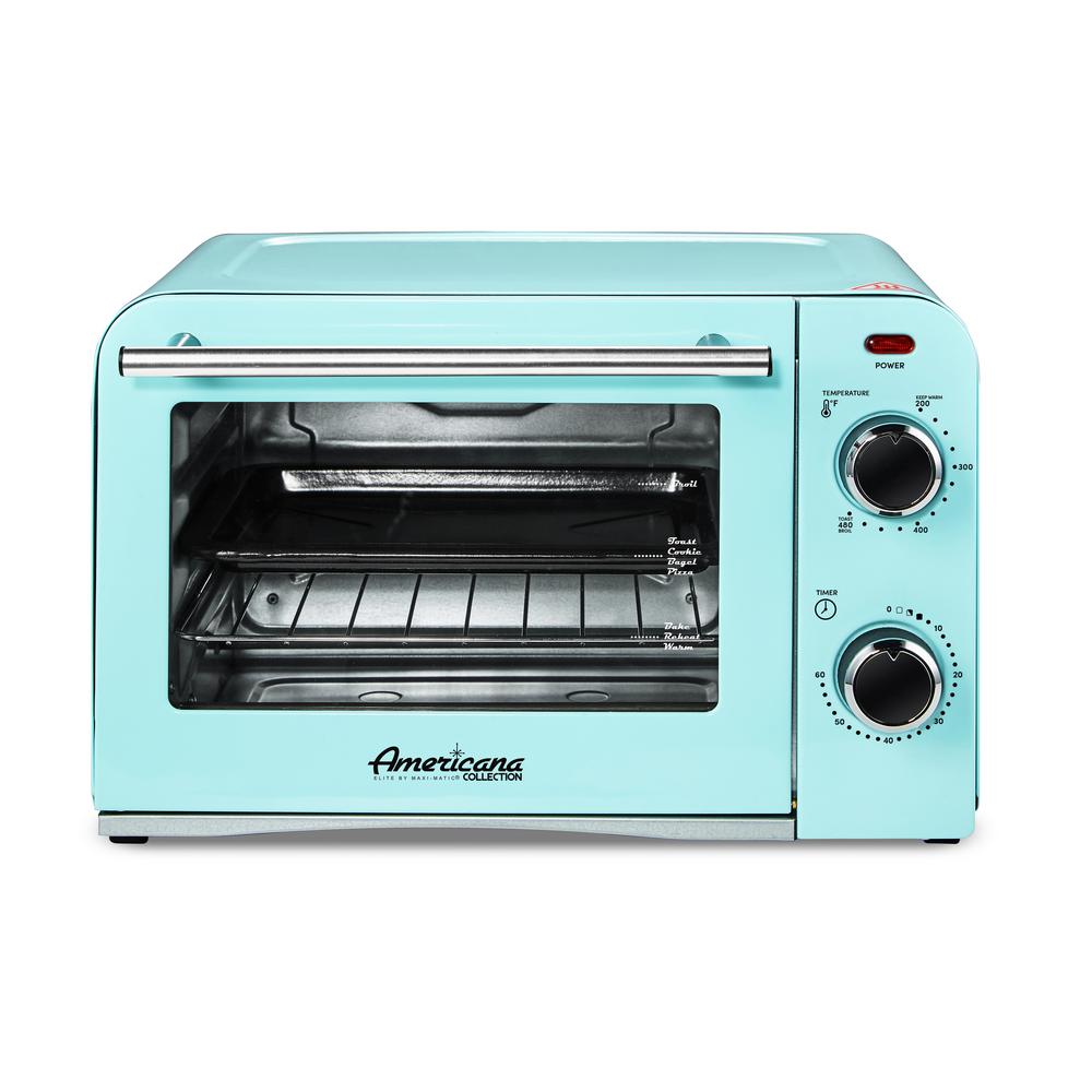 Americana 500 W Blue 4slice Toaster Oven with temperature dial