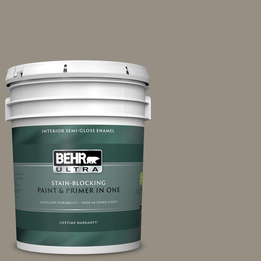 BEHR ULTRA 5 gal. N3205 Gray Squirrel SemiGloss Enamel Interior Paint and Primer in One