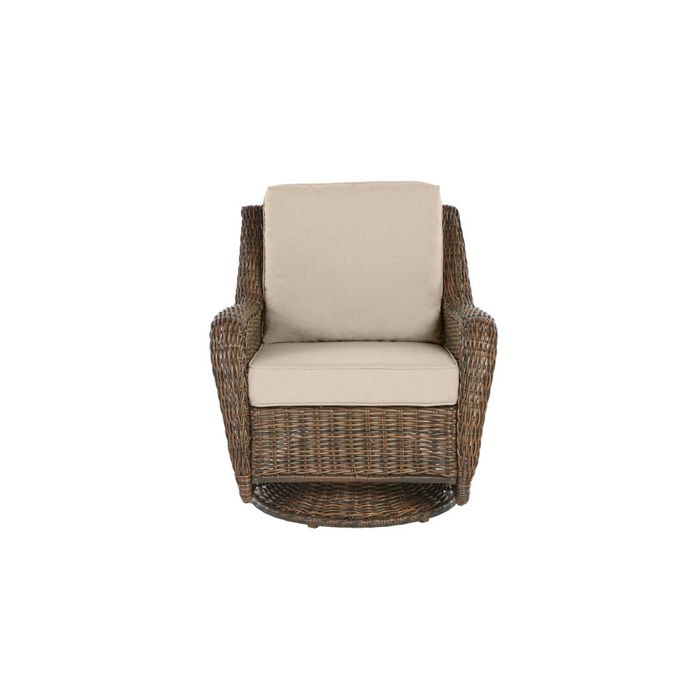 Hampton Bay Cambridge Brown Wicker Outdoor Patio Swivel Rocking Chair with Standard Midnight