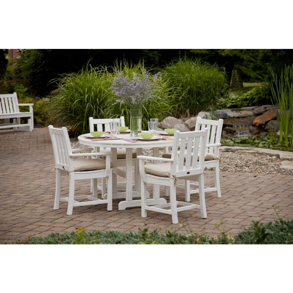 POLYWOOD Traditional Garden White 5-Piece Plastic Outdoor Patio Dining