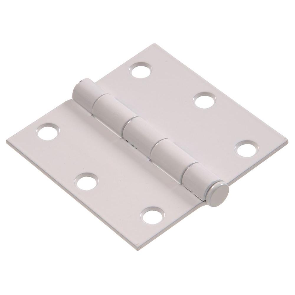 The Hillman Group 3 in. White Residential Door Hinge with Square Corner