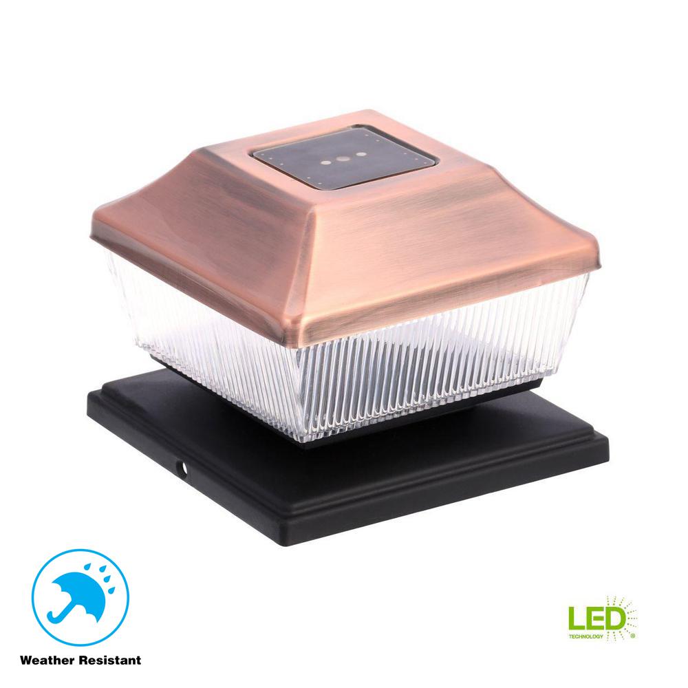 Solar Deck Lighting Outdoor The Home Depot Solar Copper Outdoor Integrated Led Post Cap Deck Light 2 Pack