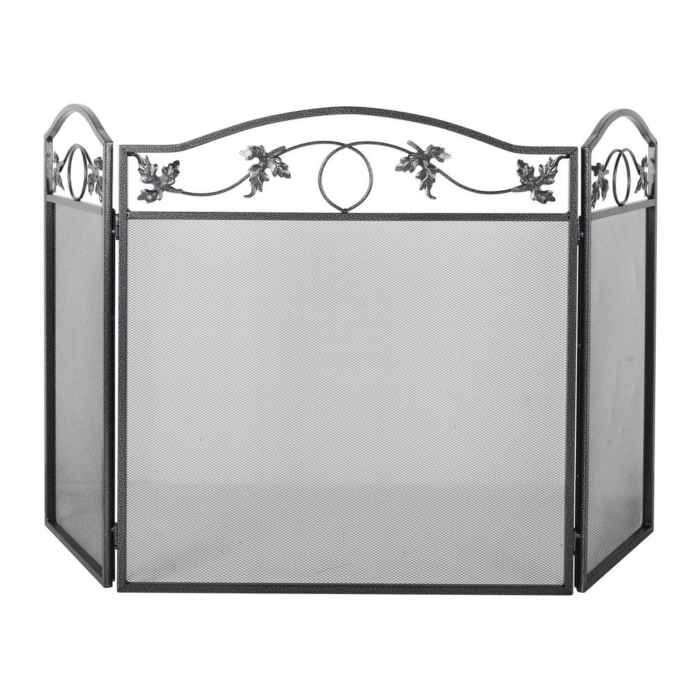 Unbranded Micasa Black Iron 3 Panel Mesh Cover Leaf Design Fireplace Screen Xdd 001fs The Home Depot