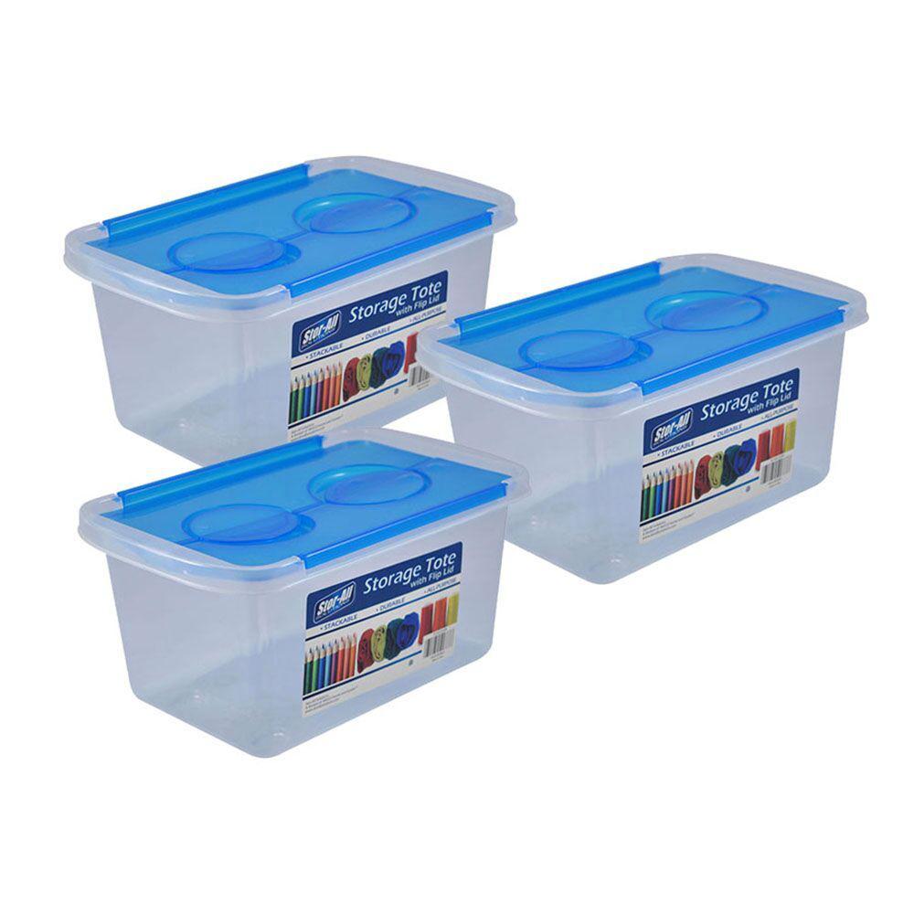 1 3 Gal Storage Tote With Blue Flip Lid In Clear Pack Storage Tote With Blue Flip Lid In Clear 3 Pack Sb100la3 058 The Home Depot