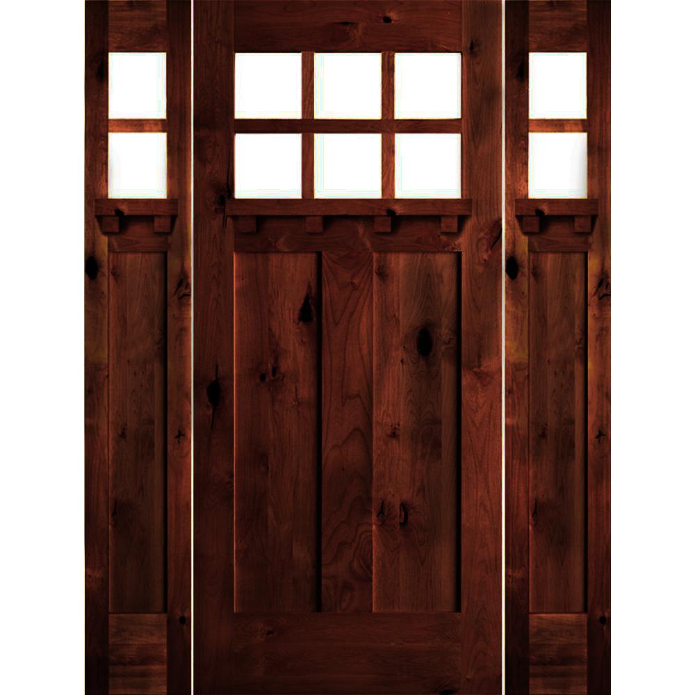 Krosswood Doors 64 In X 80 In Craftsman Alder Clear 6 Lite Red
