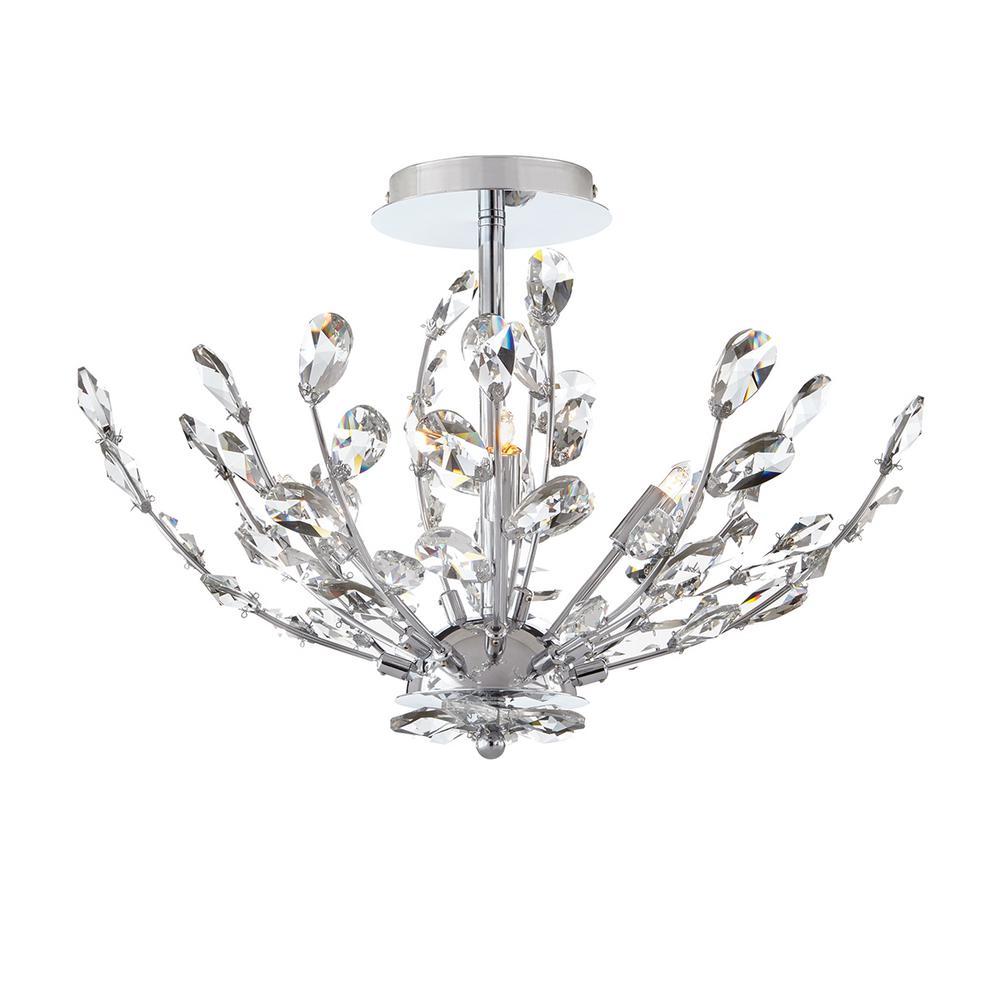 20 in. 4-Light Chrome Semi-Flushmount with Crystal Glass Branches