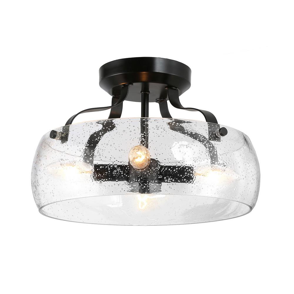LNC 3-Light Black Modern Industrail Semi-Flush Mount with Drum Circle