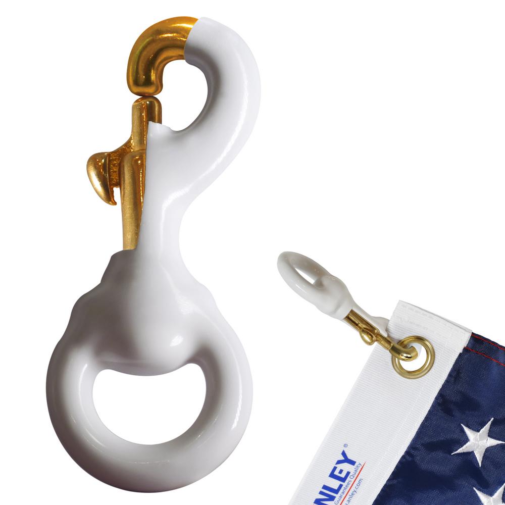 Anley Flag Accessory - White Rubber Coated Brass Swivel Snap Hook - Heavy Duty Flag Pole Halyard Rope Attachment Clip 3.3 Inch - One Hook Per Pack