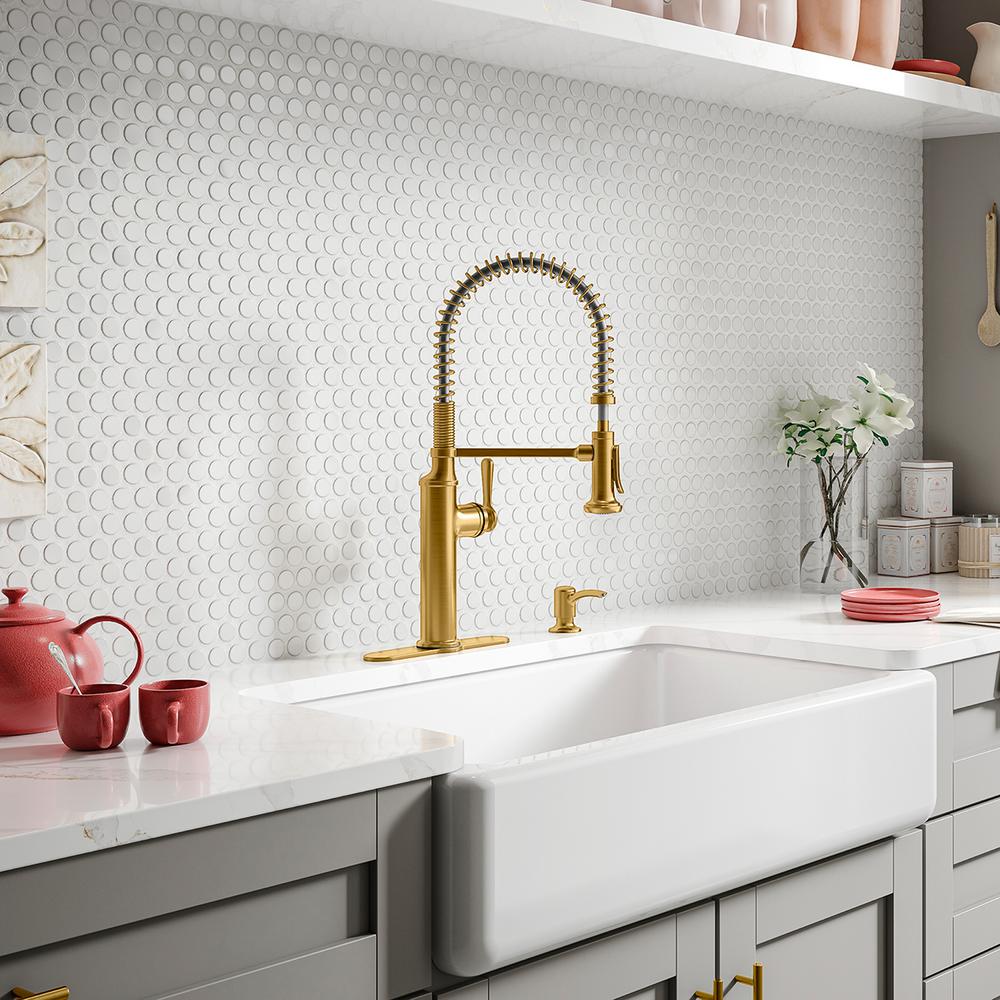 KOHLER Brass Kitchen Faucets Kitchen The Home Depot   Vibrant Brushed Moderne Brass Kohler Pull Down Kitchen Faucets K Rec10651 Sd 2mb E4 400 