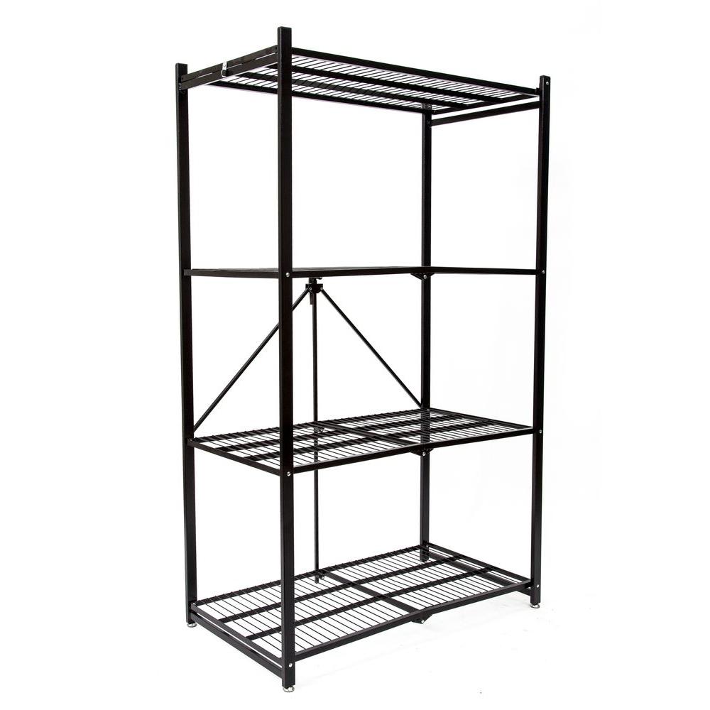 Black Pop It Garage Storage Shelves Racks 4 Tier Steel Foldable Shelf In Black