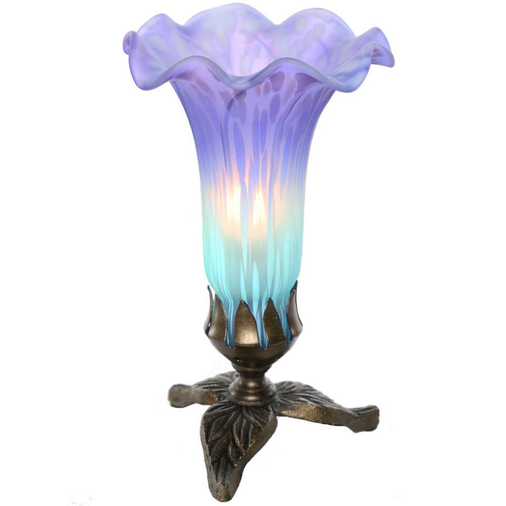 River Of Goods 8 25 In Purple And Light Blue Handpainted Glass Lily Purple And Light Blue Handpainted Glass Lily Lamp With Leaf