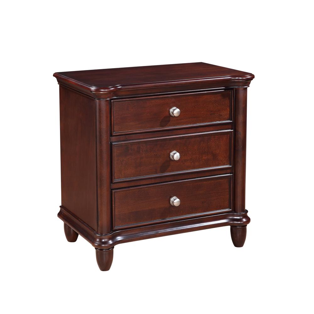Gavin 3 Drawer Cherry Nightstand Hm100nso The Home Depot