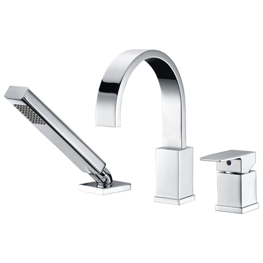 Tub Faucet Single-Handle Deck-Mount with Handheld Sprayer in Polished Chrome