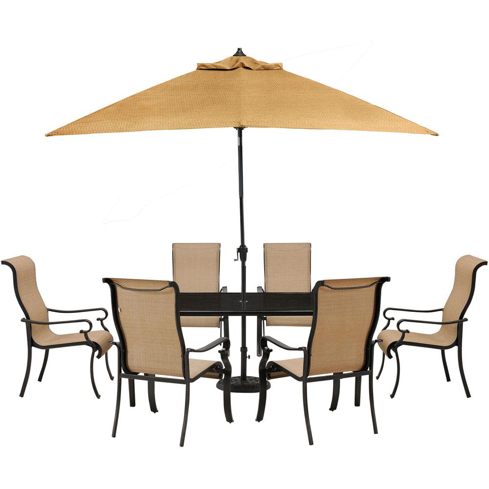 Hanover Brigantine 7-Piece Glass-Top Rectangular Patio Dining Set with Umbrella... by Hanover
